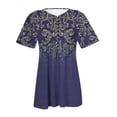 thumbnail image 4 of Wycnly Womens Tops Single Breasted Smocked Lightweight Swing Hem Tunic Shirts Summer Casual Short Sleeve V-Neck Floral Blouse Purple l, 4 of 5