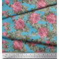 thumbnail image 2 of Soimoi Tissu Georgette Viscose Bleu Imprimé Feuilles & Roses au Mètre 42 Pouces de Large, 2 of 3