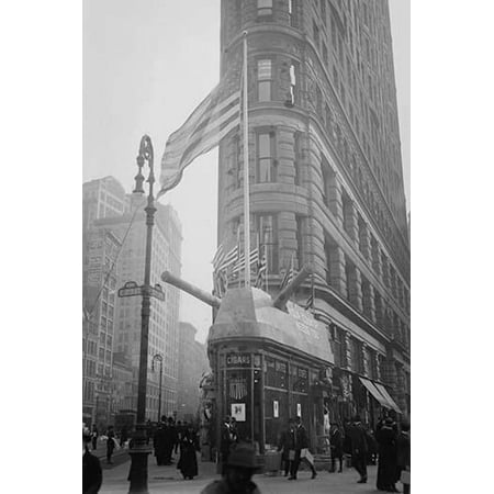 New Look Store Finder Recruiting Station on First Floor of New Yorks Flat Iron Building Store from has huge Naval Guns protruding to make it look like the Station is a Battleship Poster Print ()