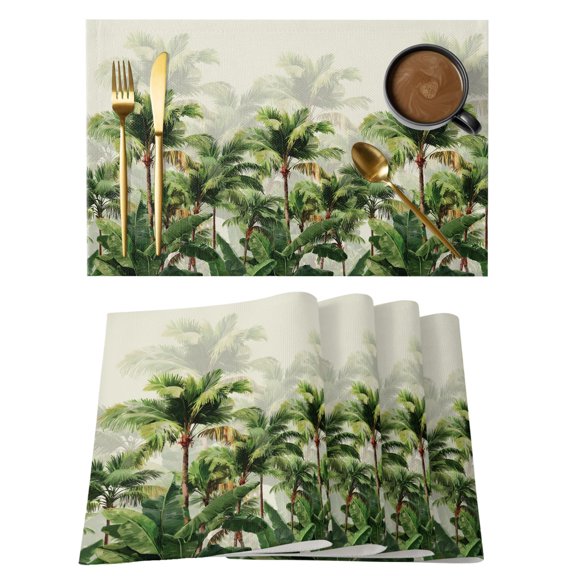 Summer Plants Placemats Set of 6, Palm Tree Banana Leaf Tropical Forest Non-Slip Place Mats Washable Table Mats for Kitchen Dining Table Decorations Indoor/Outdoor