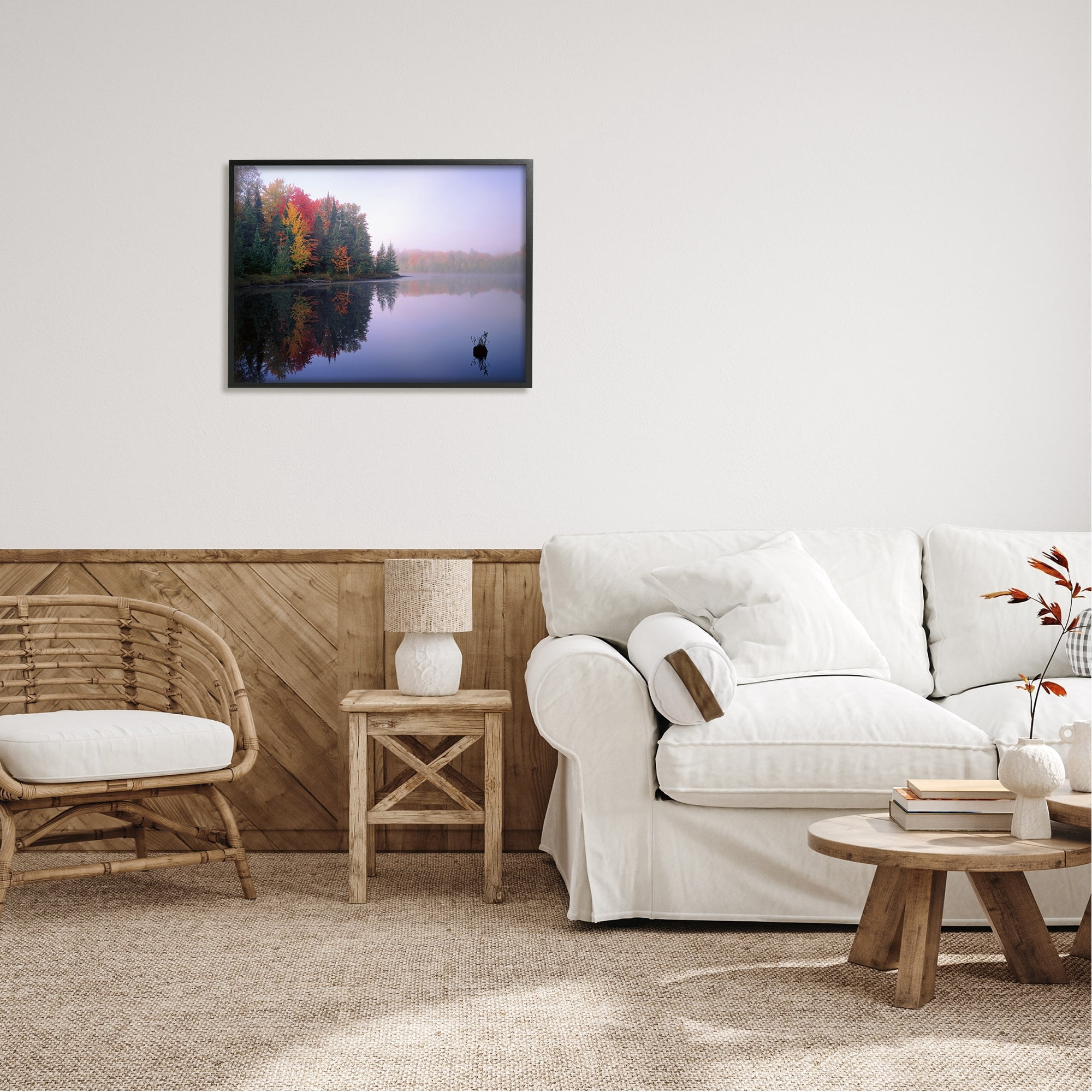 Stupell Industries Quiet Lakeside Red Foliage Trees Water Reflection Framed Wall Art, 30 x 24, Design by Jim Becia