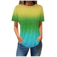 thumbnail image 2 of Wycnly Summer Tops for Women Going Out Tops for Women Plus Size Lightweight Comfy Going out Tunic Tops Fashion Gradient Print Tops Ladies Round Neck Short Sleeve Tunic Top Flash Deals, 2 of 3