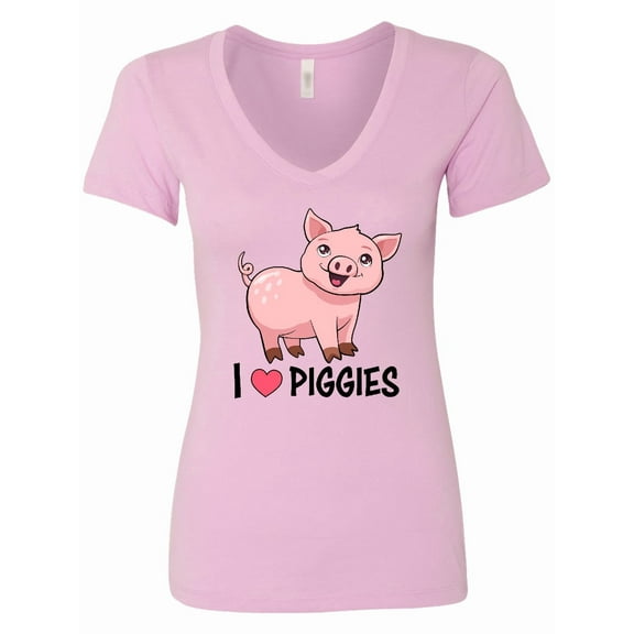 Inktastic I Love Piggies Cute Pig Women's V-Neck T-Shirt