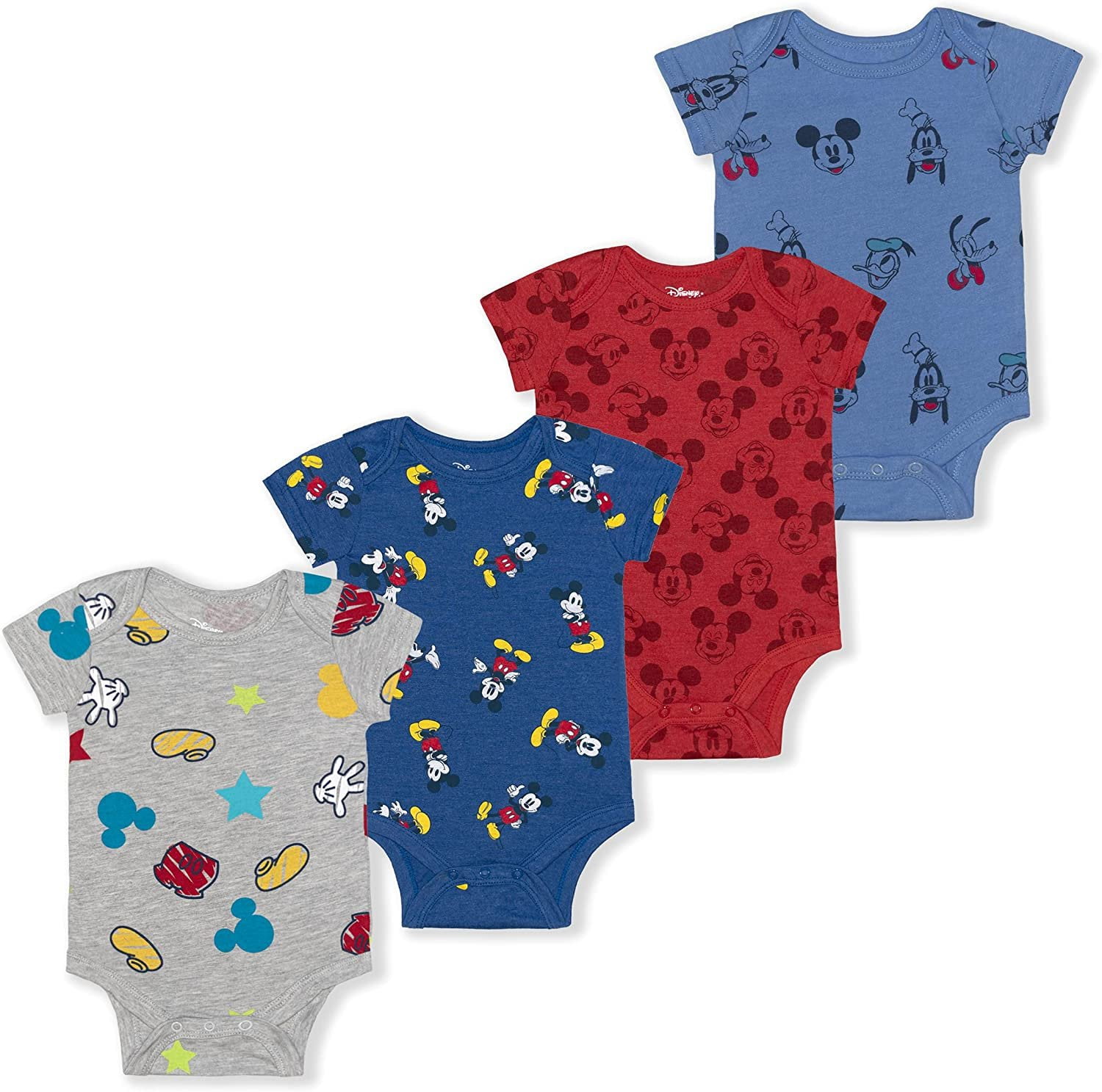 Disney Baby Boys' Mickey Mouse 2 Pack Short Sleeved Romper with Snap