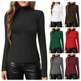 thumbnail image 2 of Tops Women High Neck Slim Fit Long Sleeve Solid Tight Base Top Clearance Black S, 2 of 5