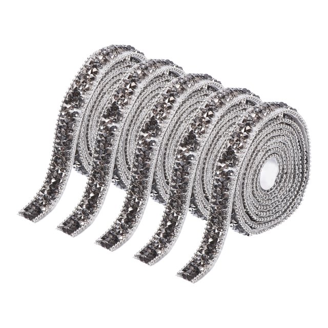 Unique Bargains 5 Pcs Rubans en Résine avec Strass 5 Yards Autocollants Gris Bandes de Strass