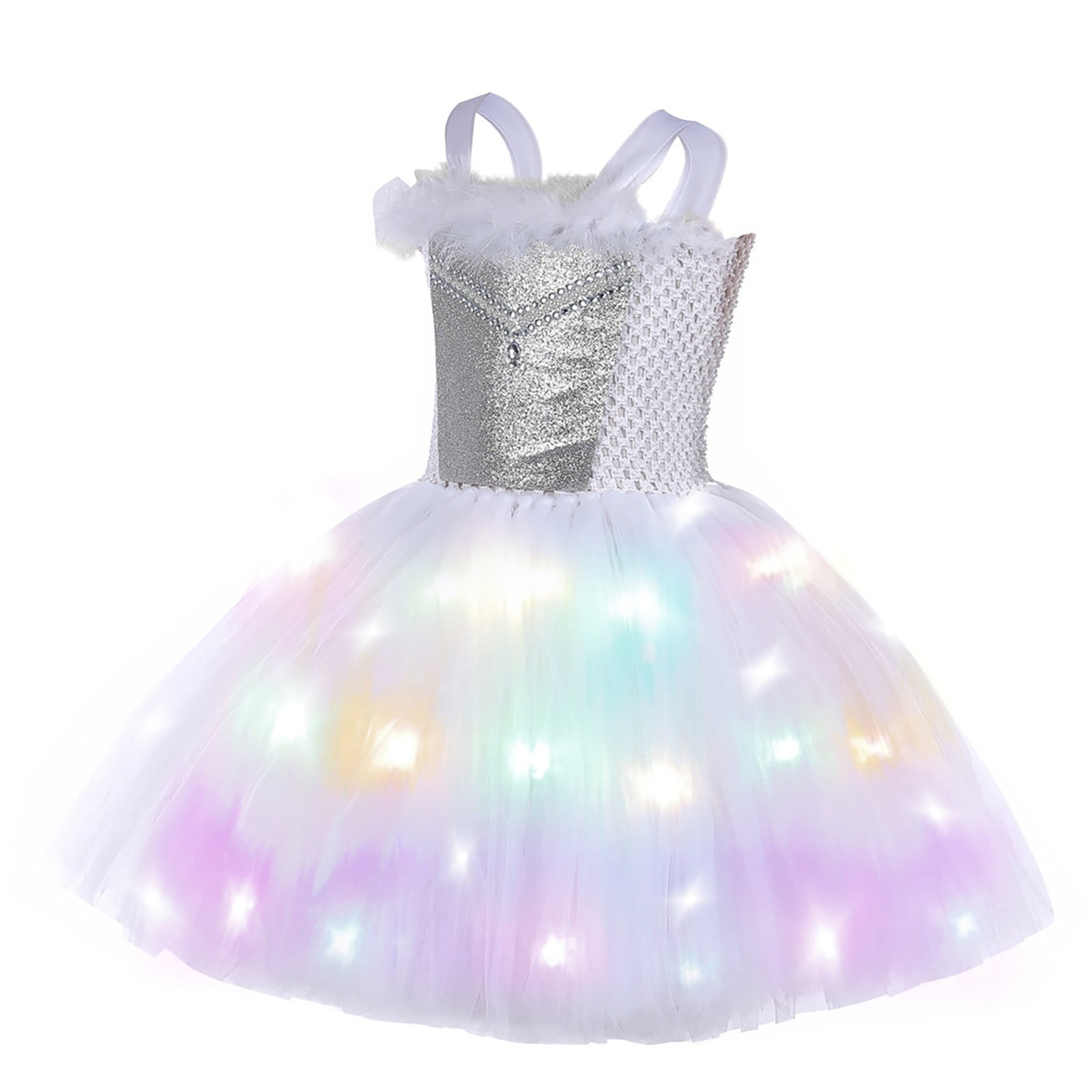 Mercatoo Kids Girls 𝐕alentine's Day Princess Dress Light Up Tutus LED Lights Stage Show 𝐂ostume with Wing Set Birthday Dress