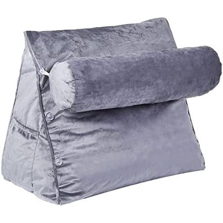 Extra Large Wedge Shaped Reading And TV Pillow With Adjustable Neck Pillow, Gray
