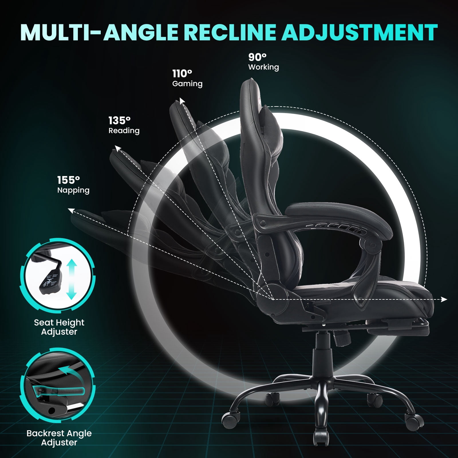 JONPONY Big and Tall 500LBS Gaming Chair, Ergonomic High Back Gamer Chair with Footrest Lumbar Support, PU Leather Office Computer Chair for Long Sitting, Black