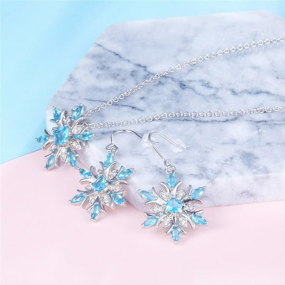 asddcavvf Necklaces Snowflake Necklace Gemstones Crystal Necklace Blue for Women Flower Necklaces Pe