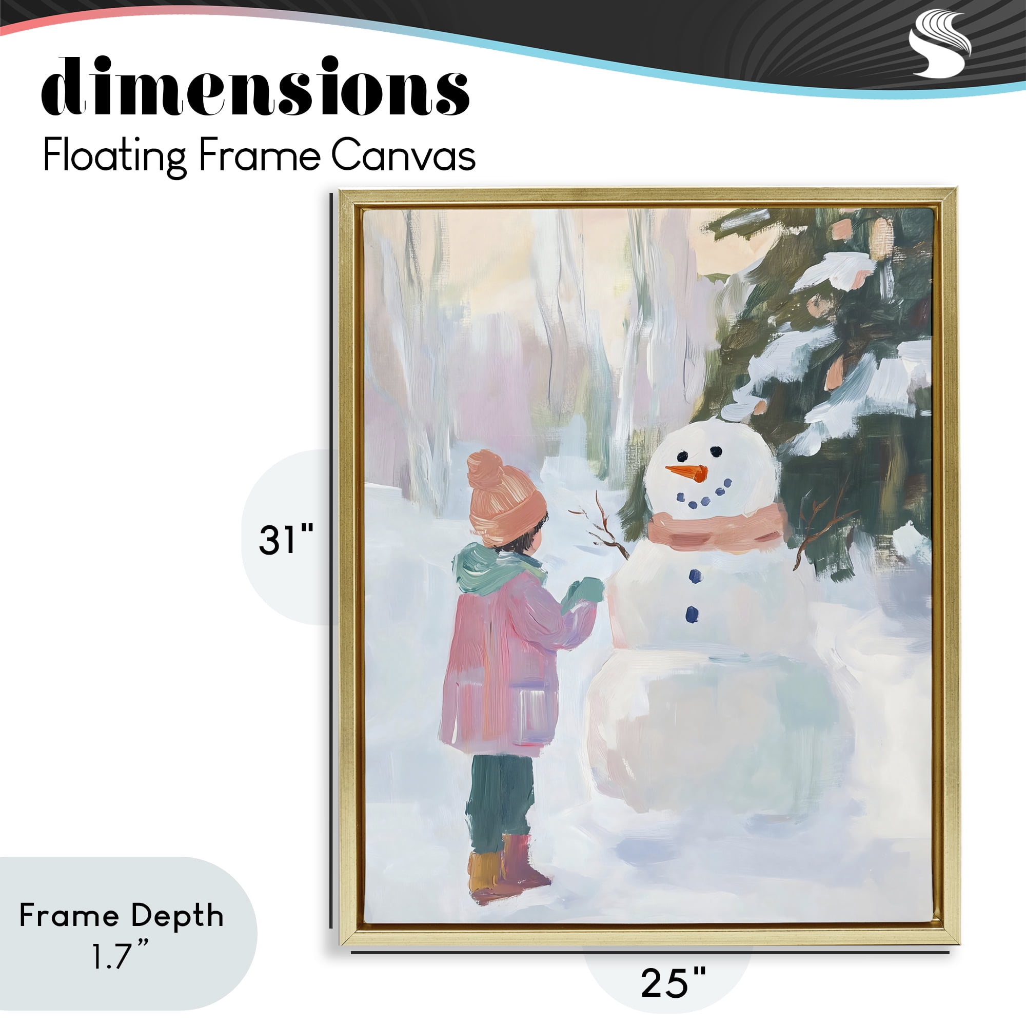 Stupell Industries Girl & Snowman in Winter Gold Framed Floater Canvas Wall Art, design by The Prints Vibe