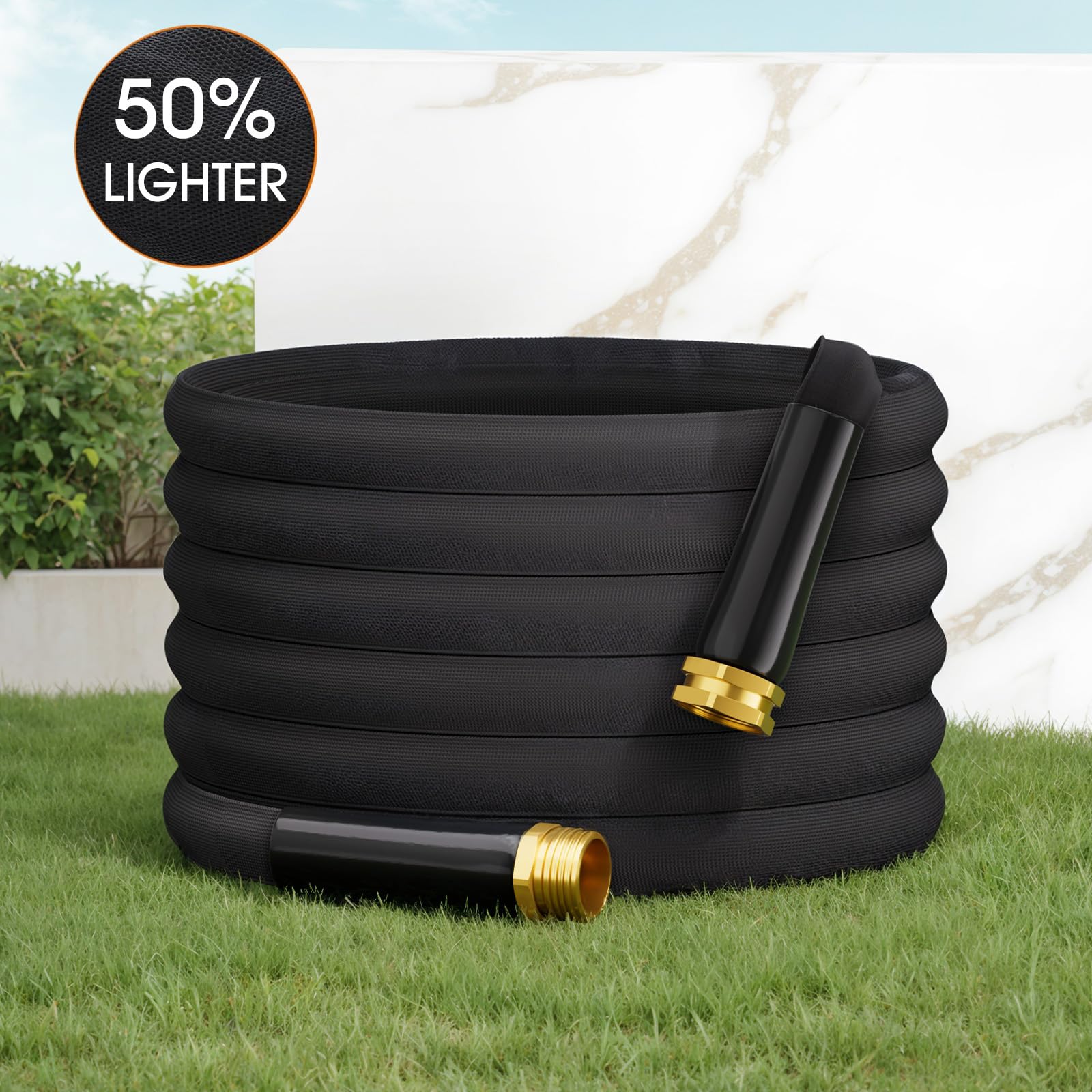2025 Upgraded 50FT Non-Expanding Garden Hose, Lightweight, Flexible Ultra-Light Water Hose, Burst-Resistant, Lead-Free, Anti-Kink, High-Pressure