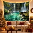 thumbnail image 3 of Multiple Waterfalls in Turquoise Pool, Serene Watercolor for Nature Lovers, Lush Forest Wall Art, Housewarming Gift, Tapestry Wall Hanging for Bedroom and Living Room, 3 of 7