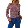 thumbnail image 2 of Franhais Ladies Long Sleeve Casual Knitwear, Autumn Creative Rainbow/Color Matching Round Collar Curled Selvedge Short Pullover Sweater, 2 of 9