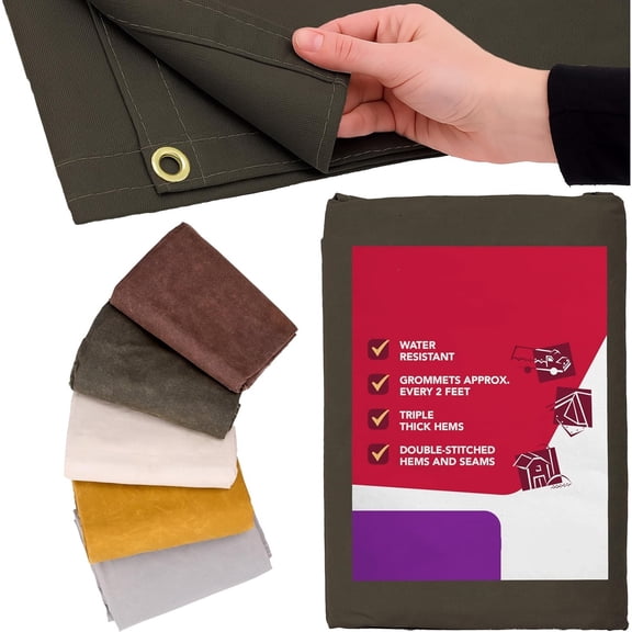 Waterproof Canvas Tarp Cover – Heavy Duty Duck Cloth, Waxed Canvas Tarpaulin with Rustproof Brass Grommets for Camping, Construction, Equipment & Outdoor Use (Olive Drab, 8x10 Ft)