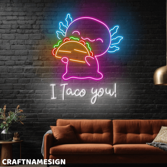 Craftnamesign Axolotl Eat Tacos Neon Light For Wall Decor, Tacos Store LED Wall Sign