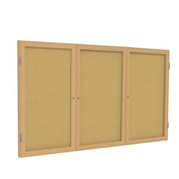 Pemberly Row Wood 36" x 72" 3 Door Enclosed Bulletin Board in Natural