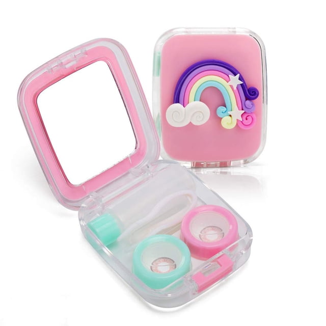 Contact Lens Box Rainbow Style Cute Contact Lens Travel Case Contact Lens Case Container Holder Storage Box Portable Contact Lens Travel Kits Cute Mini (Pink)