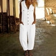 thumbnail image 2 of VBVC Women's Cotton Sleeveless Hooded Jumpsuit , Casual Loose Overalls For Women,Ladies' Button Down Romper with Pockets,White,S-3XL, 2 of 8