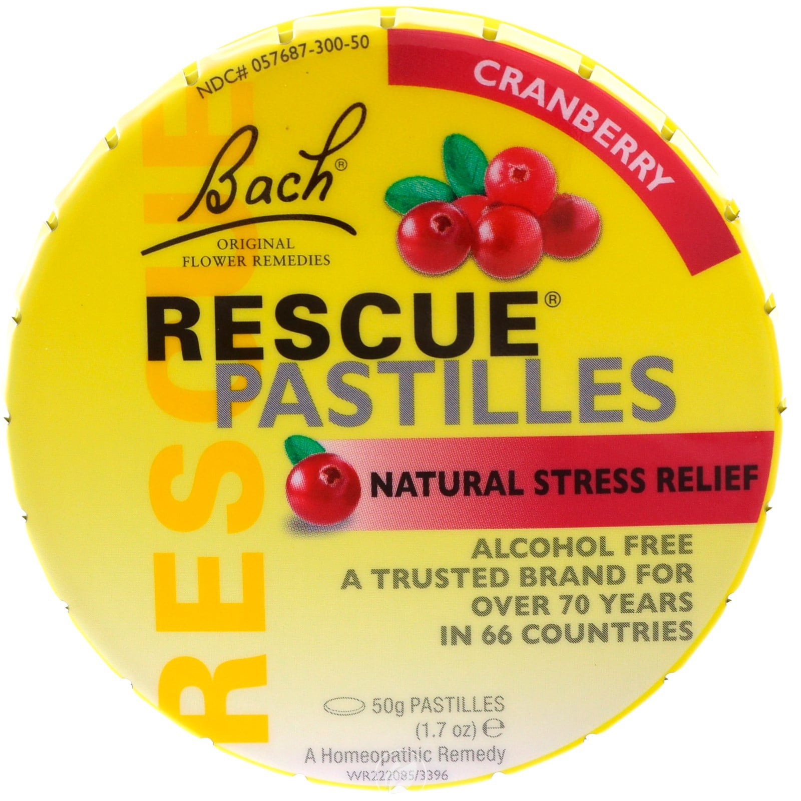 Bach Flower Essences Rescue Pastilles Tin Cranberry 1.7 Ounce, Pack of