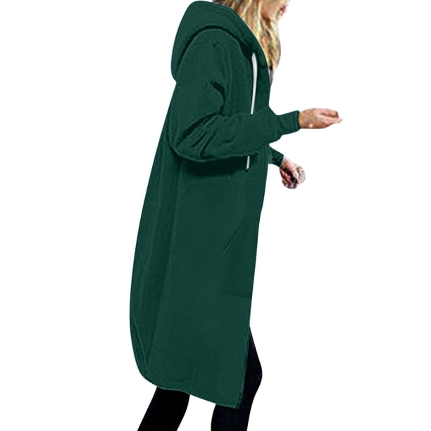 Chaquetas y abrigos casuales de manga larga con capucha para mujer, chaqueta de color liso, gruesa, de forro polar, informal, de invierno, con cremallera, manga larga, bolsillo, con capucha, suéter la