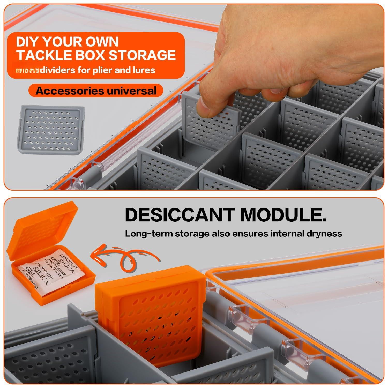 Waterproof Tackle Box Plastic Box-2packs 3700 Trays Fishing Organizer With Removable Dividers Storage.