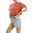 thumbnail image 4 of Women's Boxy Crop Top Round Neck Short Sleeve Casual 100% Cotton Cropped Tee T-Shirt, Rust, 2XL, 4 of 9