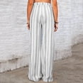 thumbnail image 5 of Cagogo Women Plus Size Wide Leg Trousers Elastic Waist with Pockets Striped Casual Boho Beach Vacation Long Pants Summer Travel Lounge Clothes, Gray 2XL, 5 of 8