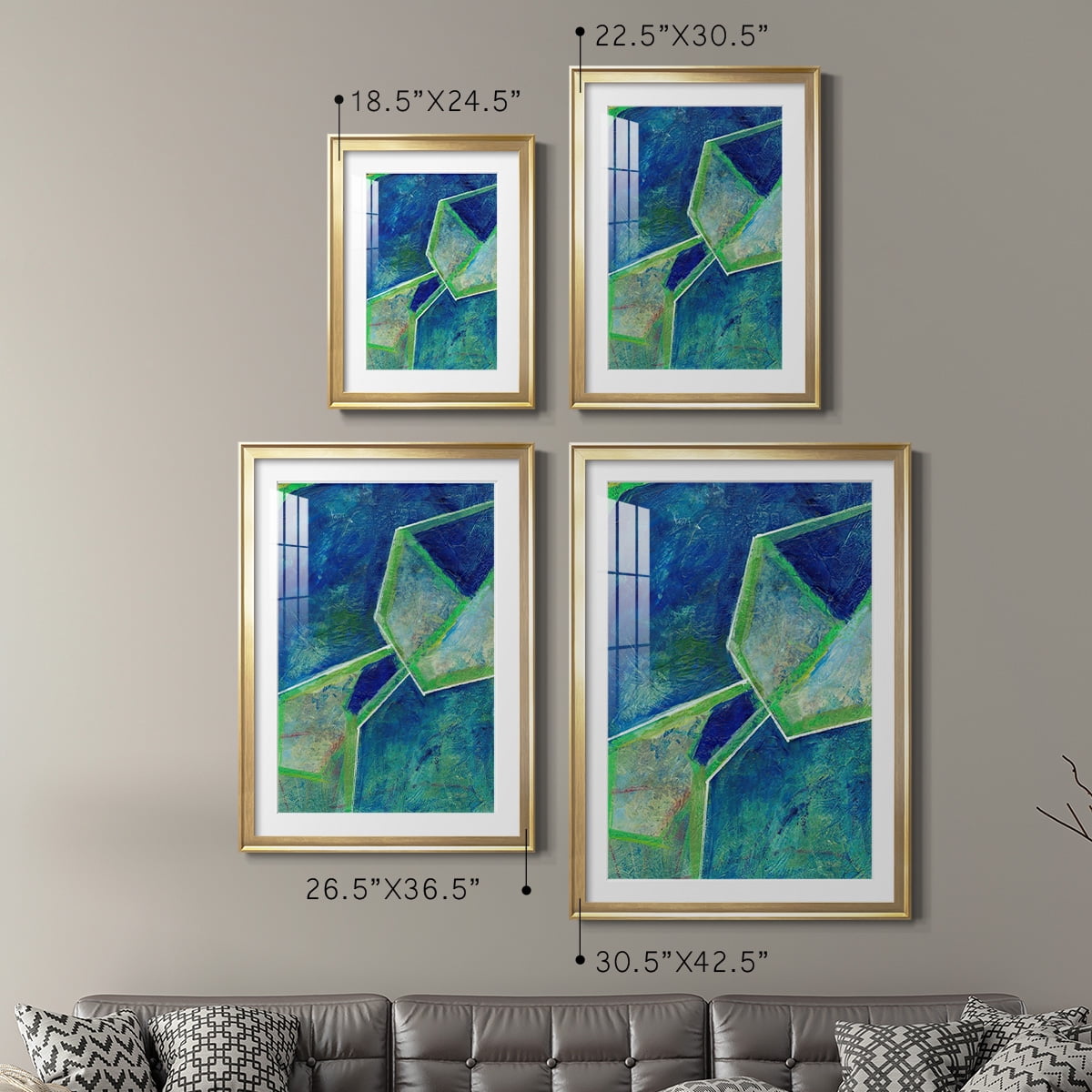 Wexford Home Geometric in Cool III Premium Framed Print, 30.5" x 42.5" - Ready to Hang, Gold (Set of 2)