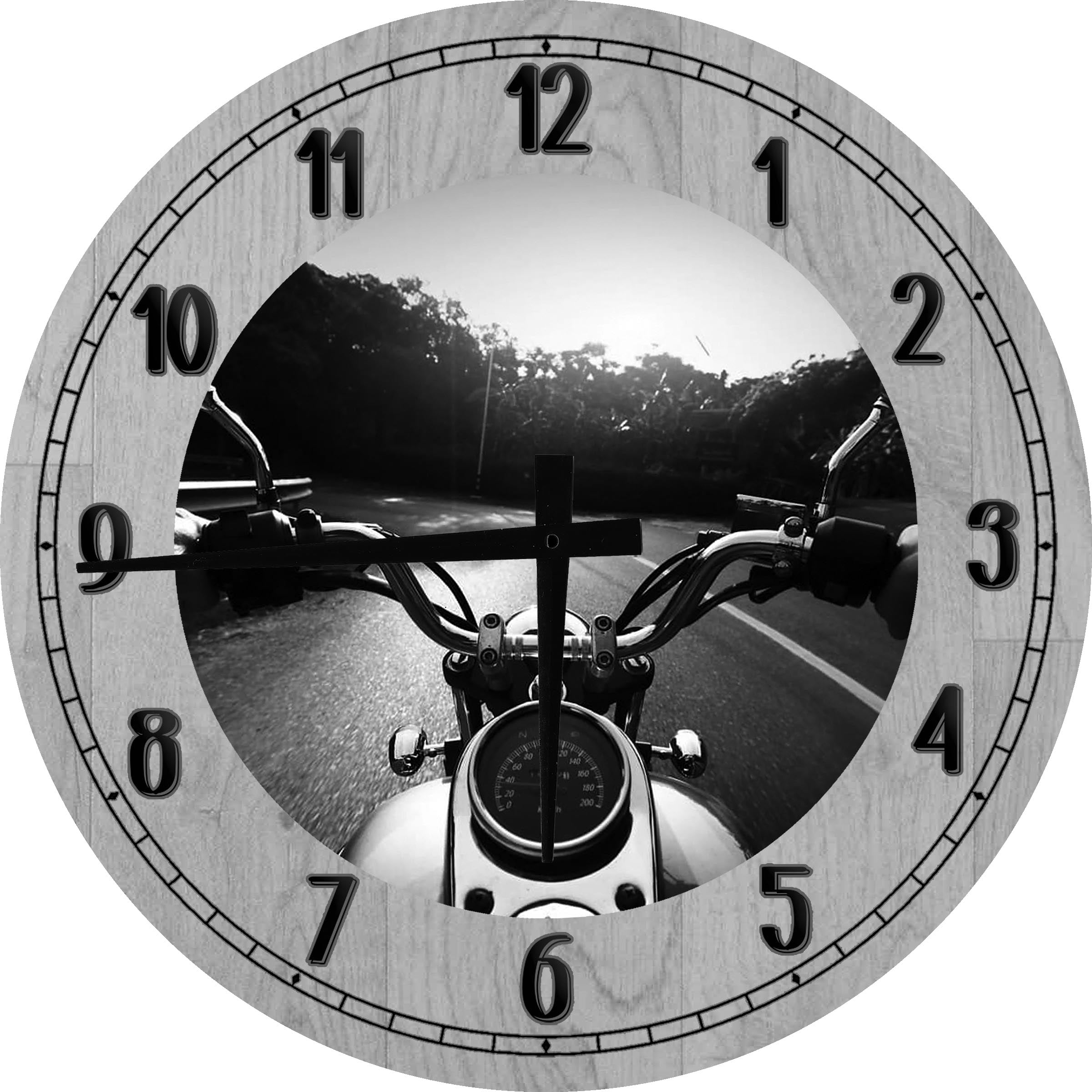 Wood Wall Clock 18 Inch Round Clock for Men Motorcycle POV Handlebars