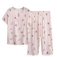 thumbnail image 2 of Wyongtao Women's Pajama Set 2 Piece Lounge Outfits Crew Neck Short Sleeve Printed Sleep Set Short Sleeve Long Pants Pjs Set,Beige XXXL, 2 of 3