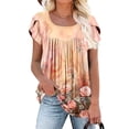 thumbnail image 4 of WREESH Women's Floral Print Tunic Tops Casual Square Neck Pleated Short Sleeve Summer Blouses Orange, 4 of 5