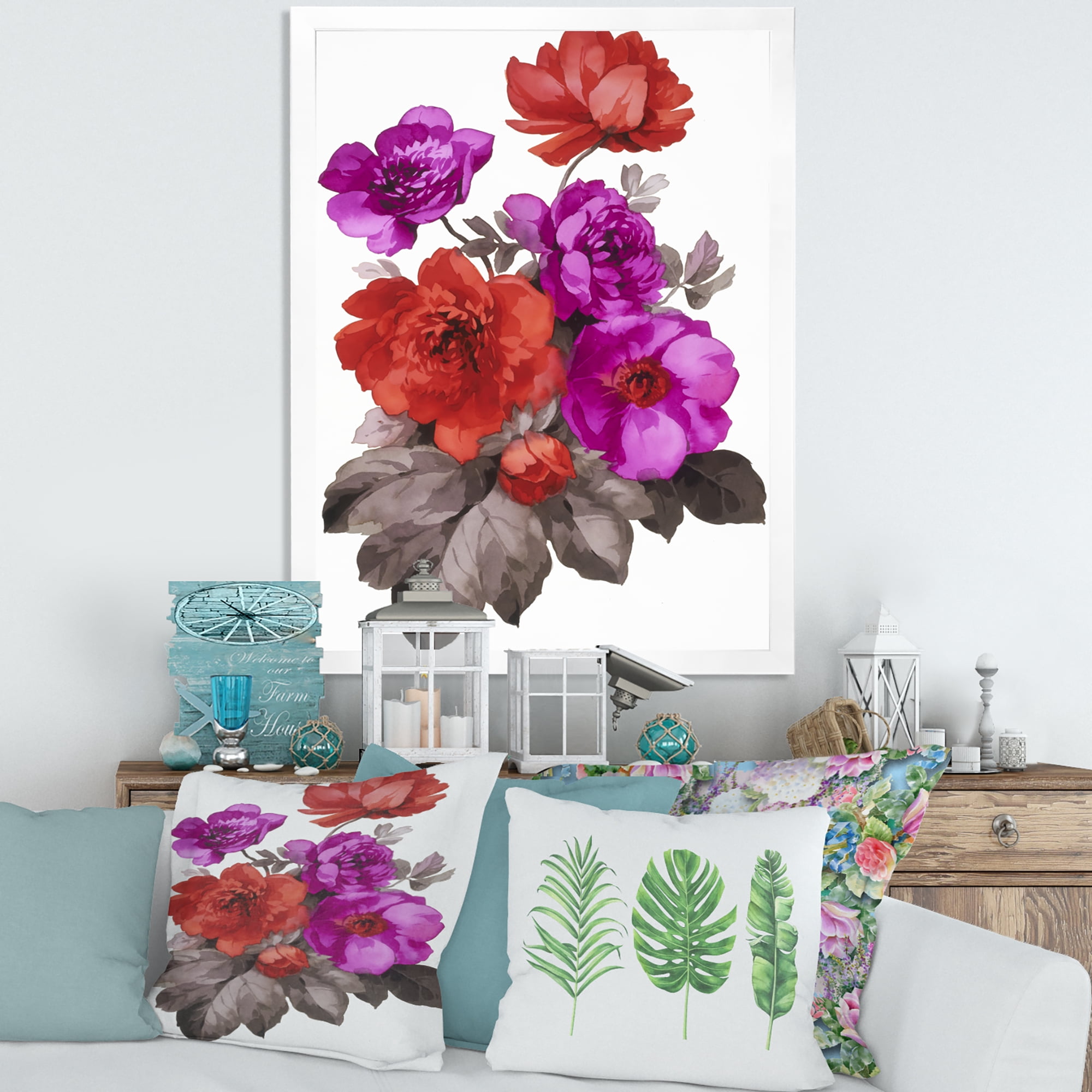 Designart 'Fuchia and Red Flowers' Traditional Framed Art Print