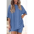 thumbnail image 5 of Women'S Two Piece Lounge Set 2025 Summer Casual Oversized Shirts Biker Shorts Gray Blue M, 5 of 8