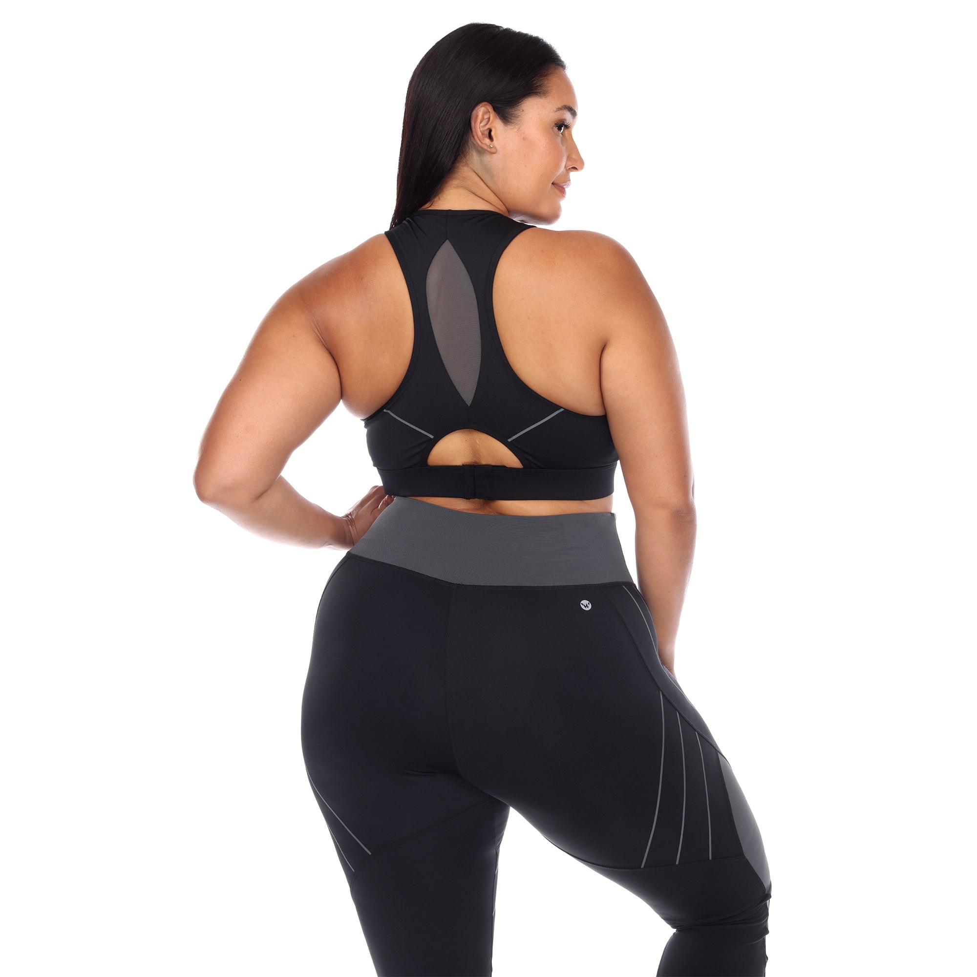 White Mark Women's Plus Size Cut Out Back Mesh Sports Bra