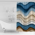 thumbnail image 4 of Extra Long Shower Curtain 72x84 Inch, Blue Beige Ombre Shower Curtain Waterproof Bathroom Decor Modern Moire Abstract Geometric Fabric Bath Curtain Set Accessories with Hooks, 4 of 6