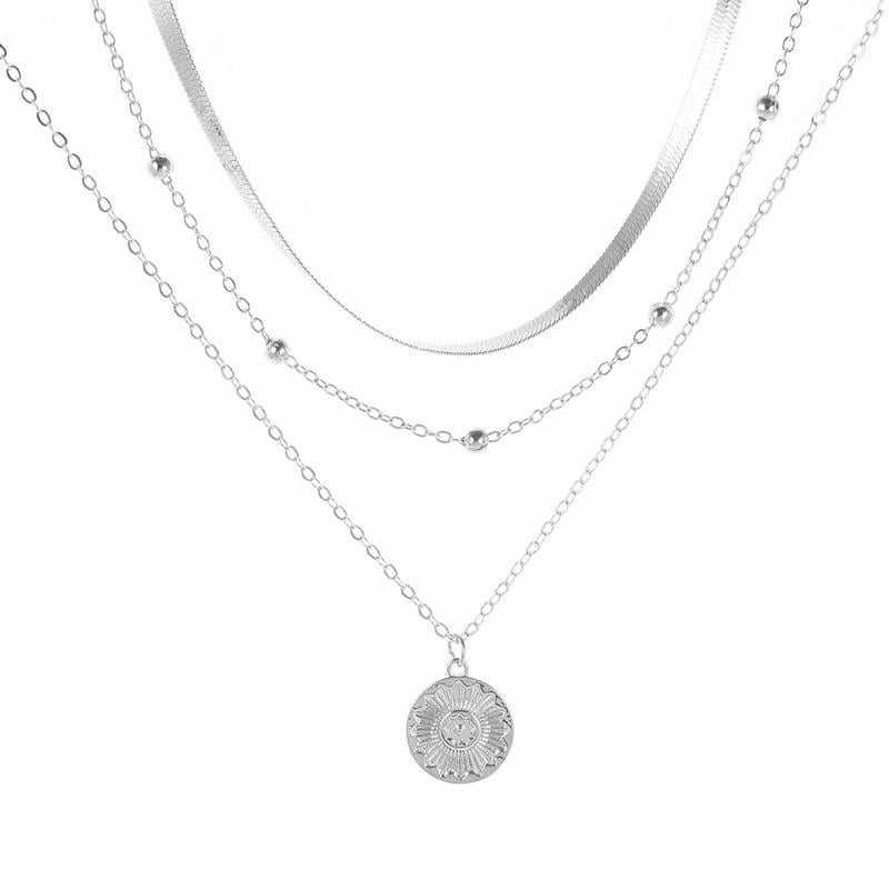 Layered Necklace Silver Necklace Lotus 