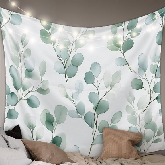 Eucalyptus Tapestry for Bedroom Wall Hanging Tapestry, Ombre Greenery Round Leaves Succulent Plant Ceiling Backdrop Tapestries Poster Blanket Wall Decor for Teens Room Living Room Dorm 55" x 73"