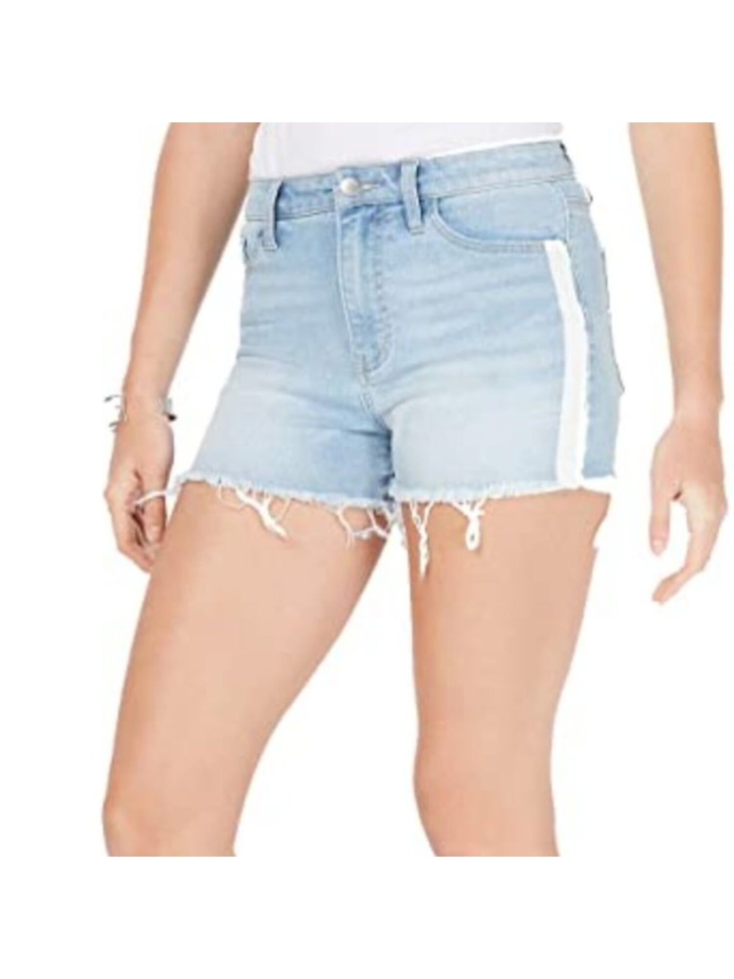 TINSELTOWN Womens Light Blue Denim Zippered Pocketed Sidestriped