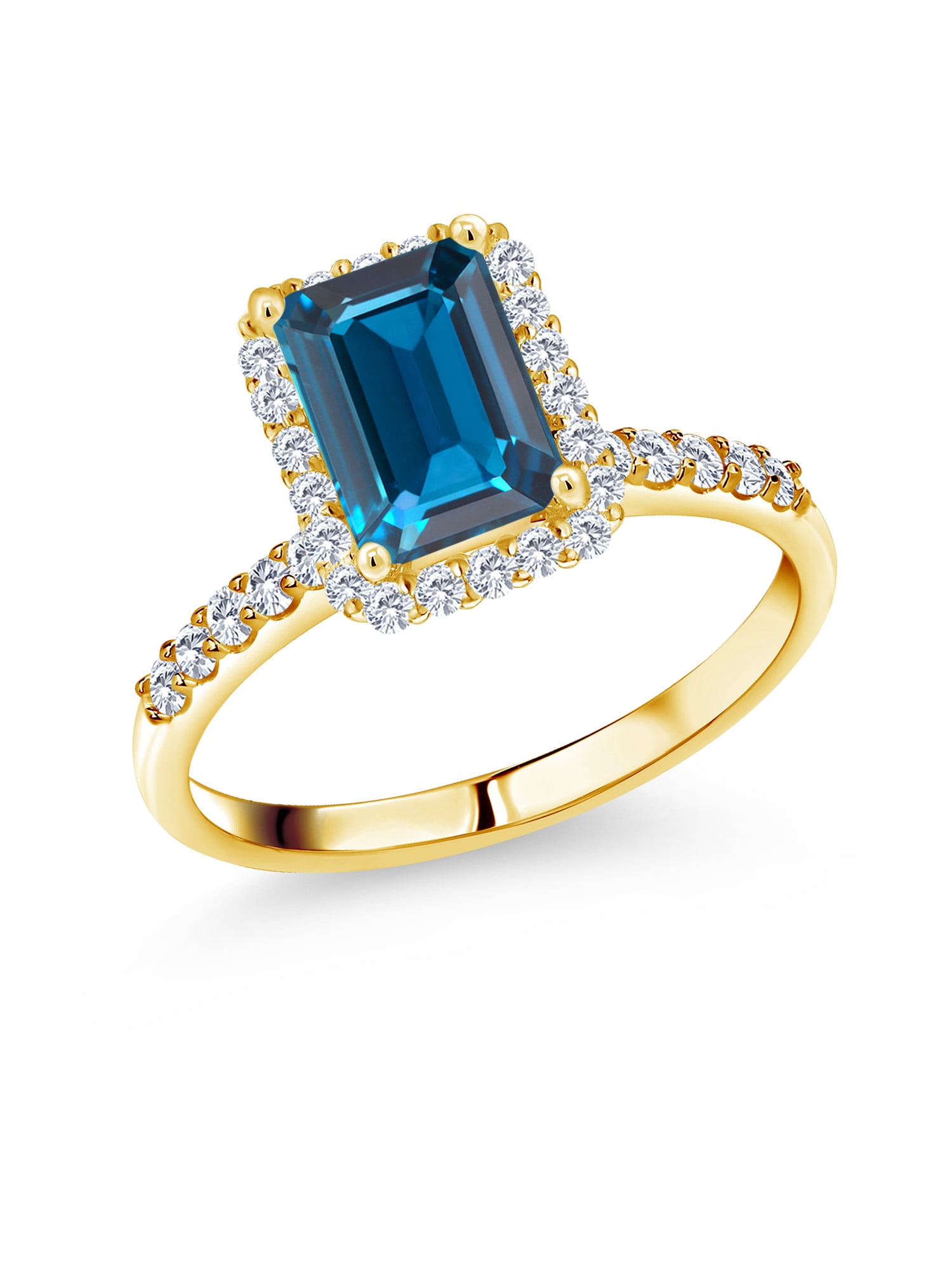 Gem Stone King 2 34 Ct Emerald Cut London Blue Topaz 10k Yellow Gold Lab Grown Diamond Ring Walmart Com