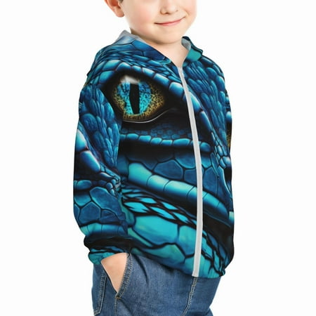 

Uemuo Blue Viper Snake Closeup Face Pattern Rash Guard for Boys Girls Long Sleeve Swim Shirts UPF 50+ UV Sun Protection Hooded Fishing Shirt with Pocket for Kid-4 Years