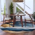 thumbnail image 3 of Round Rugs 7Ft, Navy Blue Brown Round Area Rug Washable Indoor Throw Carpet, Vintage Modern Art Abstract Large Non Slip Circle Rug for Dining Room Playroom Home Decor Aesthetic, 3 of 8
