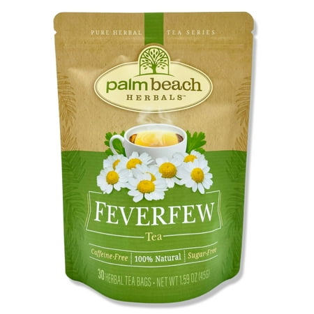 Palm Beach Herbals Feverfew Tea, 30 Count Tea Bags, Caffeine-Free | Pure Herbal Tea Series