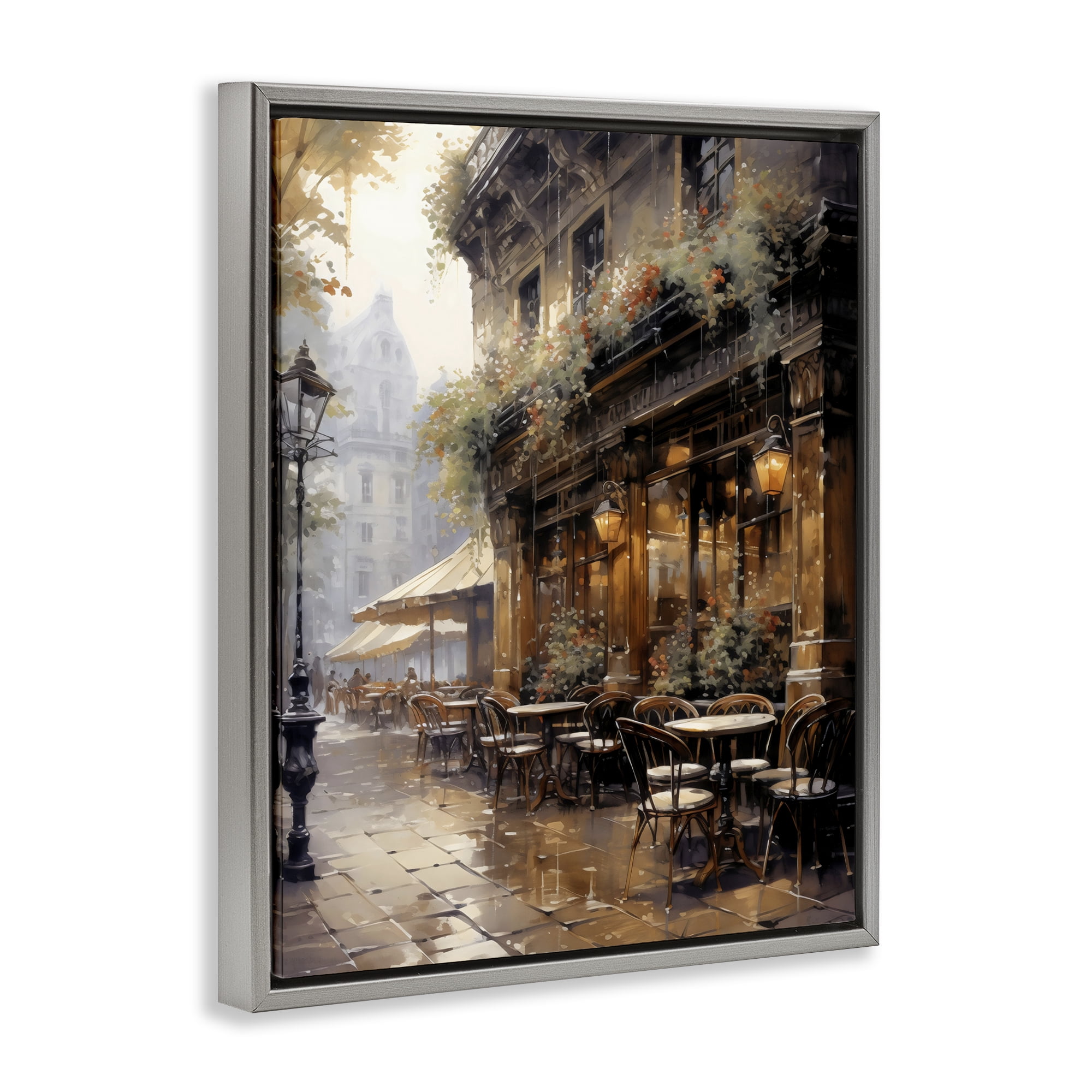 Stupell Industries Paris Street Cafe in Rain Gray Framed Floater Canvas Wall Art, design by Creative Studio