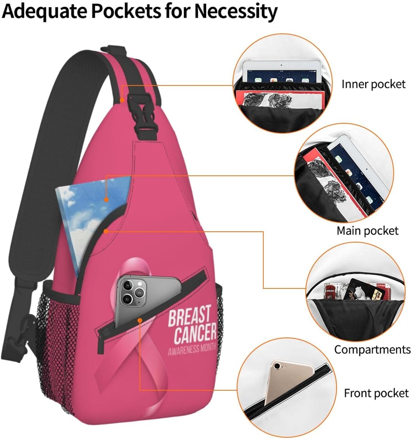 Breast Cancer Awareness Month Sling Bag Crossbody Hiking Travel Chest Bags Backpack Shoulder Daypack for Women Men