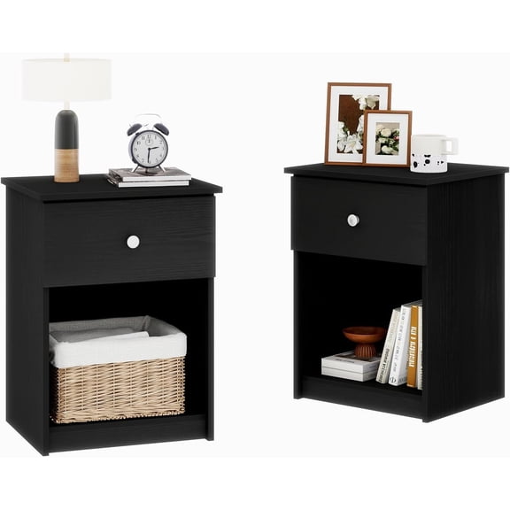 Night Stand Set of 2, Bedroom Nightstand with Drawers and Cubby Simple Nightstand for Bedroom Telephone Stand for Living Room Small Space