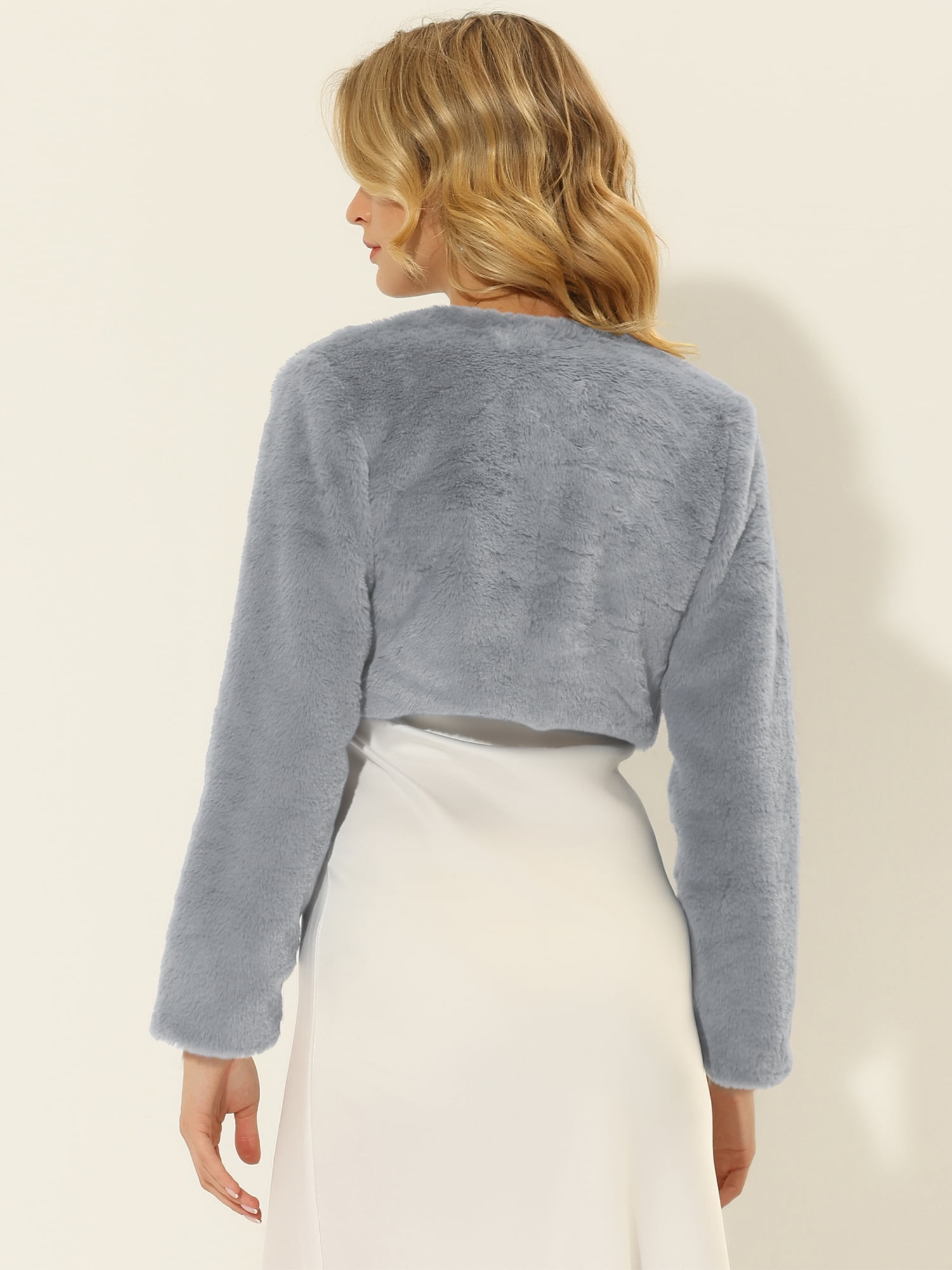 DARING DIVA Women's Cropped Open Front Faux Fur Short Shrug Jacket XL Gray