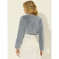 thumbnail image 4 of DARING DIVA Women's Cropped Open Front Faux Fur Short Shrug Jacket XS Gray, 4 of 6