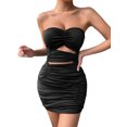 thumbnail image 1 of Txlixc Vestido sin tirantes para mujer, color sólido, con hombros descubiertos, corte bajo, fruncido, ahuecado, mini vestido ajustado para fiesta Txlixc Moda, 1 of 9