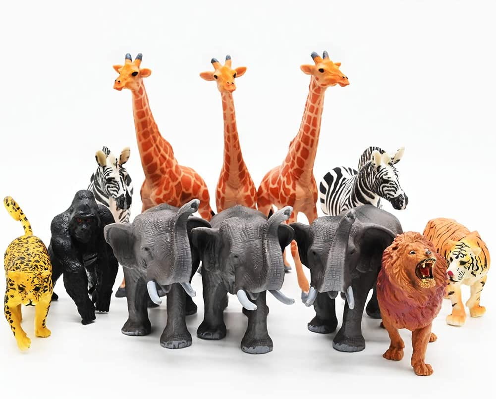 Safari Animals Figurines Toys, 12 Piece Realistic Jungle Zoo Animals  Figures, African Wild Plastic Animals Toy with Giraffe, Elephant, Lion  Educational Playsets for Kids, Toddlers Birthday Party Set 
